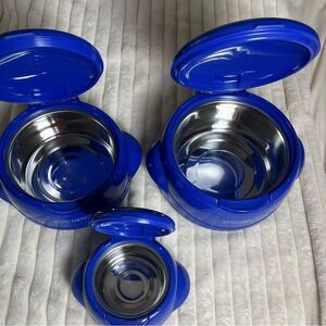 Set of 3  thermal stays hot for 4 hours cold  6 Blue Insulated bowls  NEW